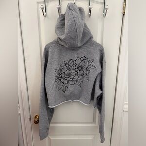 2XL Grey Cropped Hoodie with Peony Print